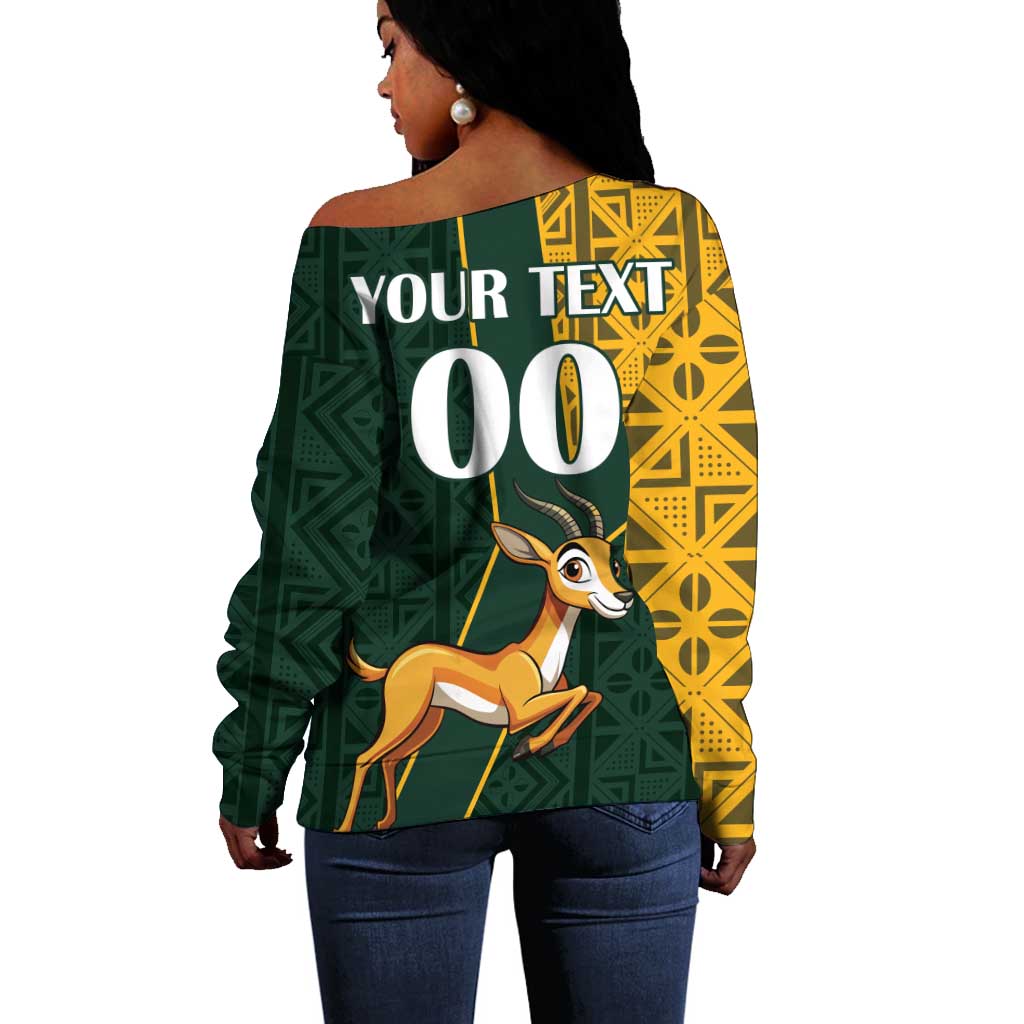 Custom South Africa Springbok Jumping Off Shoulder Sweater With Kente Patterns LT18