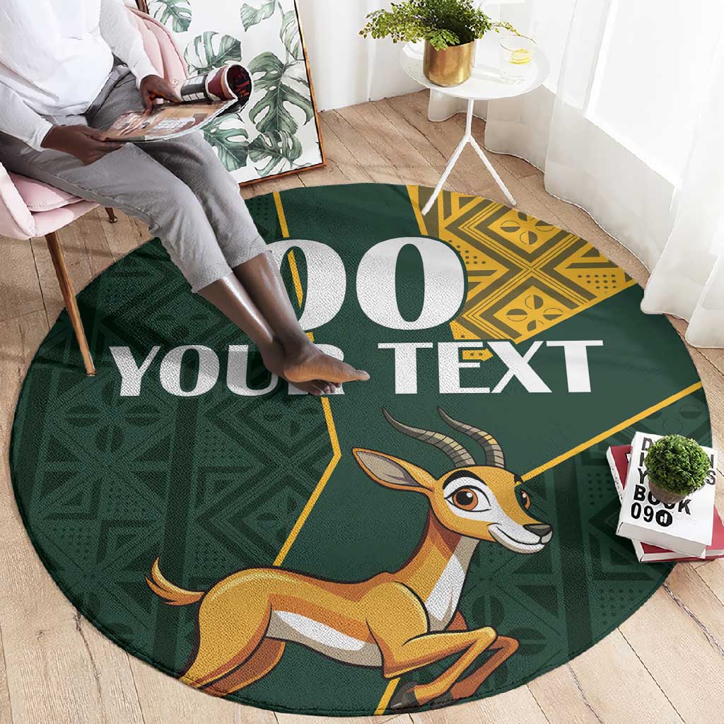 Custom South Africa Springbok Jumping Round Carpet With Kente Patterns LT18
