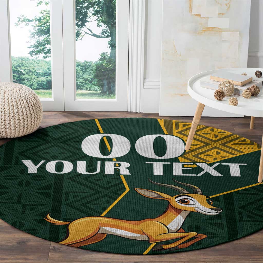 Custom South Africa Springbok Jumping Round Carpet With Kente Patterns LT18