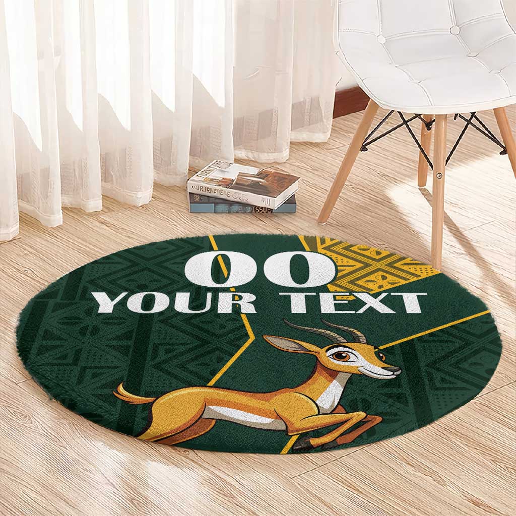 Custom South Africa Springbok Jumping Round Carpet With Kente Patterns LT18