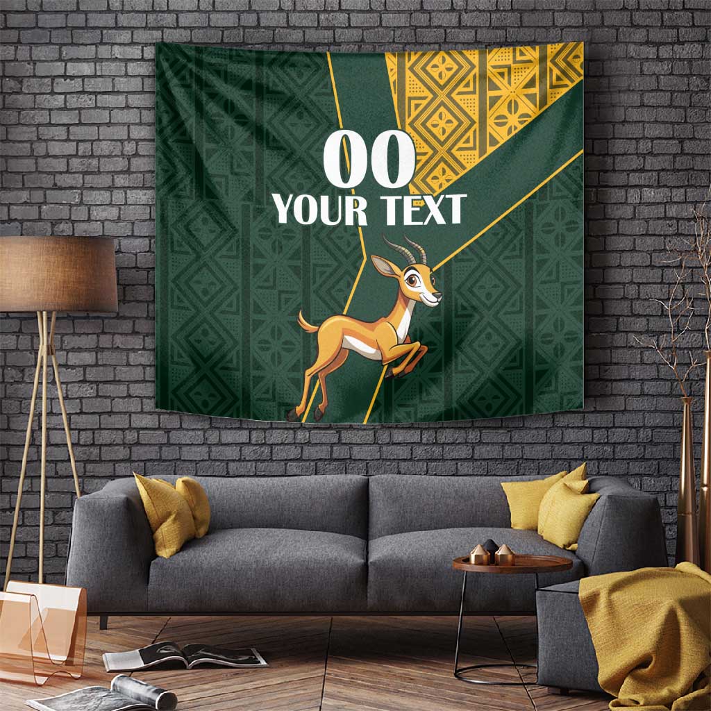 Custom South Africa Springbok Jumping Tapestry With Kente Patterns LT18