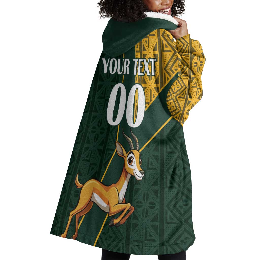 Custom South Africa Springbok Jumping Wearable Blanket Hoodie With Kente Patterns LT18