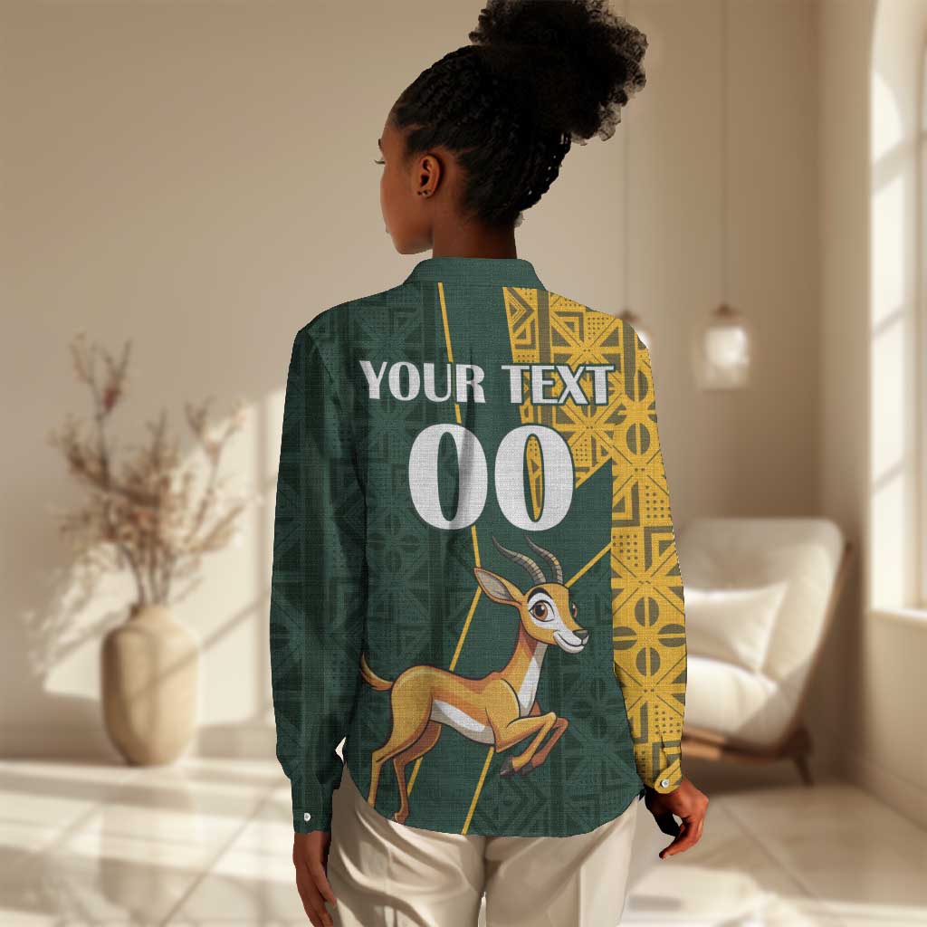 Custom South Africa Springbok Jumping Women Casual Shirt With Kente Patterns LT18