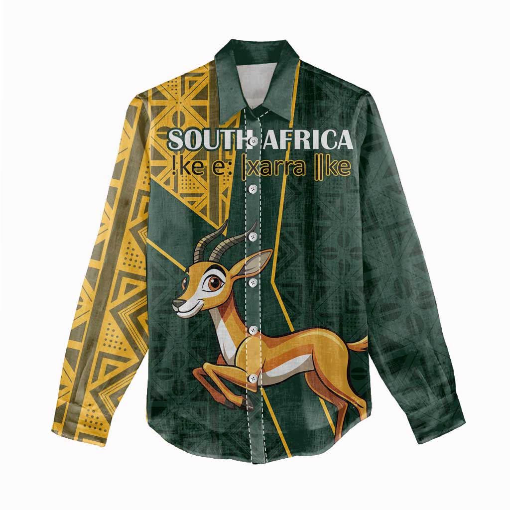 Custom South Africa Springbok Jumping Women Casual Shirt With Kente Patterns LT18