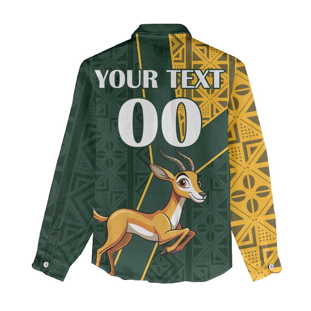 Custom South Africa Springbok Jumping Women Casual Shirt With Kente Patterns LT18