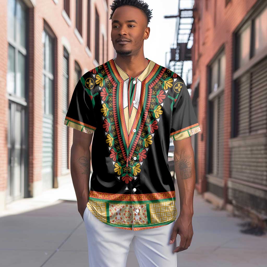 Africa Dashiki Baseball Jersey Embroidery Neckline Floral Pattern LT18