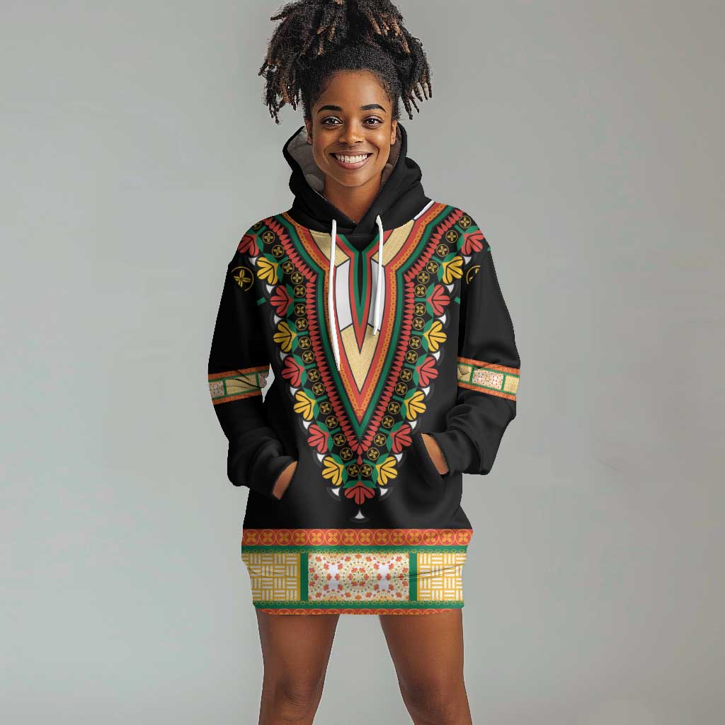 Africa Dashiki Hoodie Dress Embroidery Neckline Floral Pattern LT18