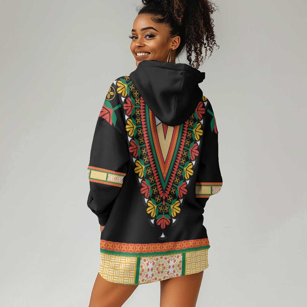Africa Dashiki Hoodie Dress Embroidery Neckline Floral Pattern LT18