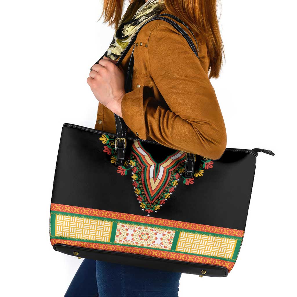 Africa Dashiki Leather Tote Bag Embroidery Neckline Floral Pattern LT18