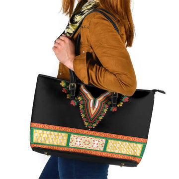 Africa Dashiki Leather Tote Bag Embroidery Neckline Floral Pattern LT18