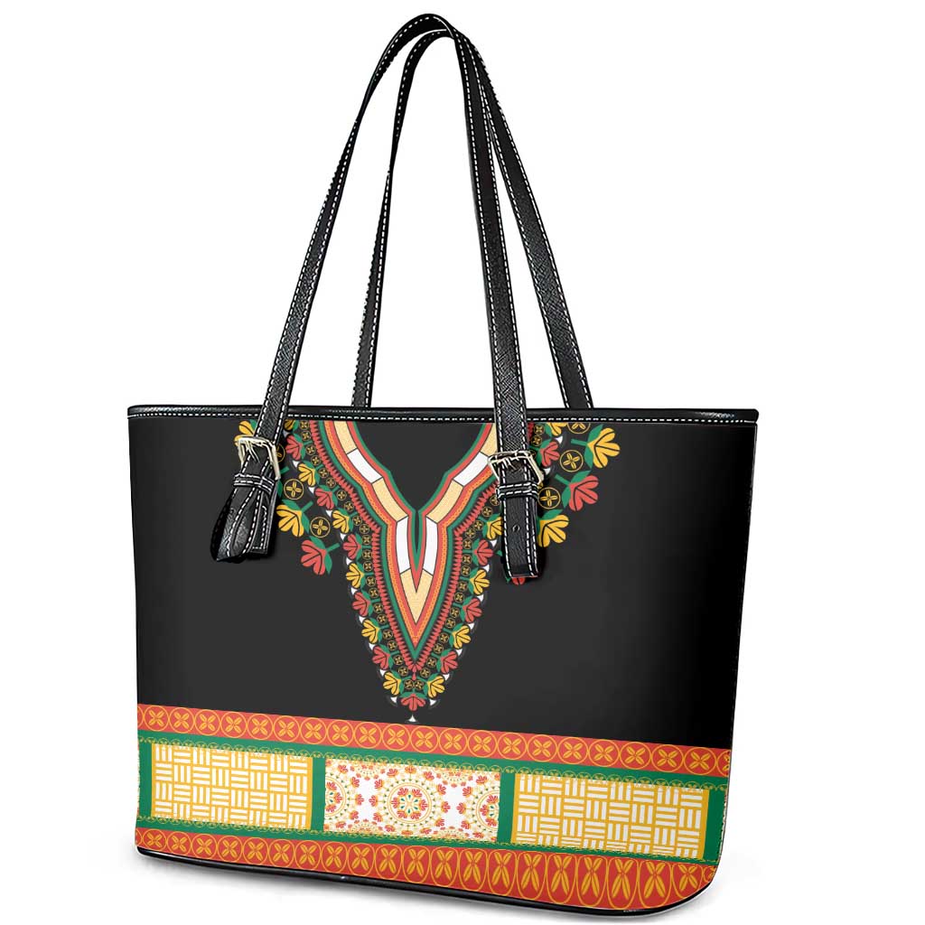 Africa Dashiki Leather Tote Bag Embroidery Neckline Floral Pattern LT18
