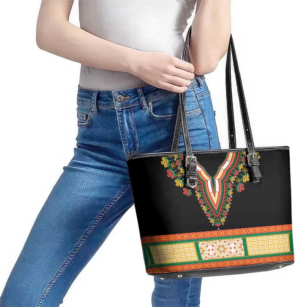 Africa Dashiki Leather Tote Bag Embroidery Neckline Floral Pattern LT18