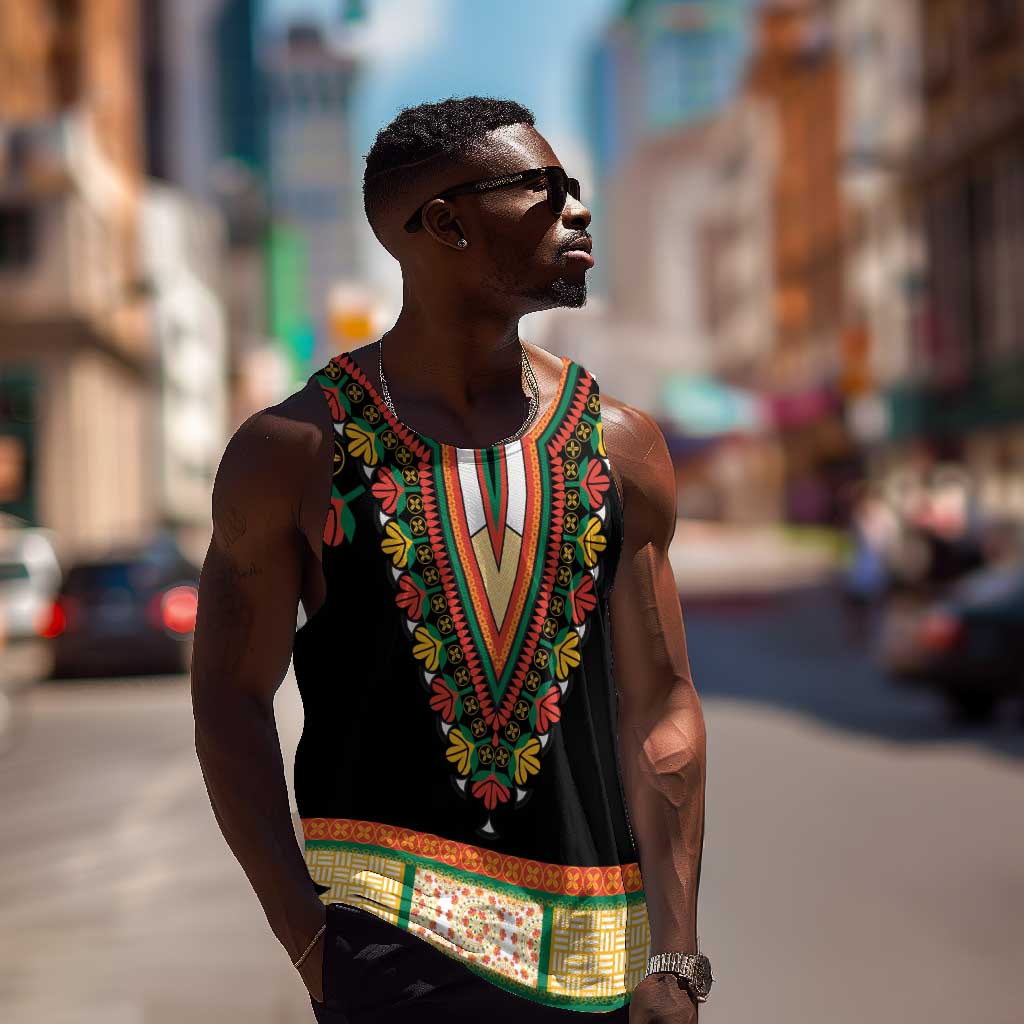 Africa Dashiki Men Tank Top Embroidery Neckline Floral Pattern LT18