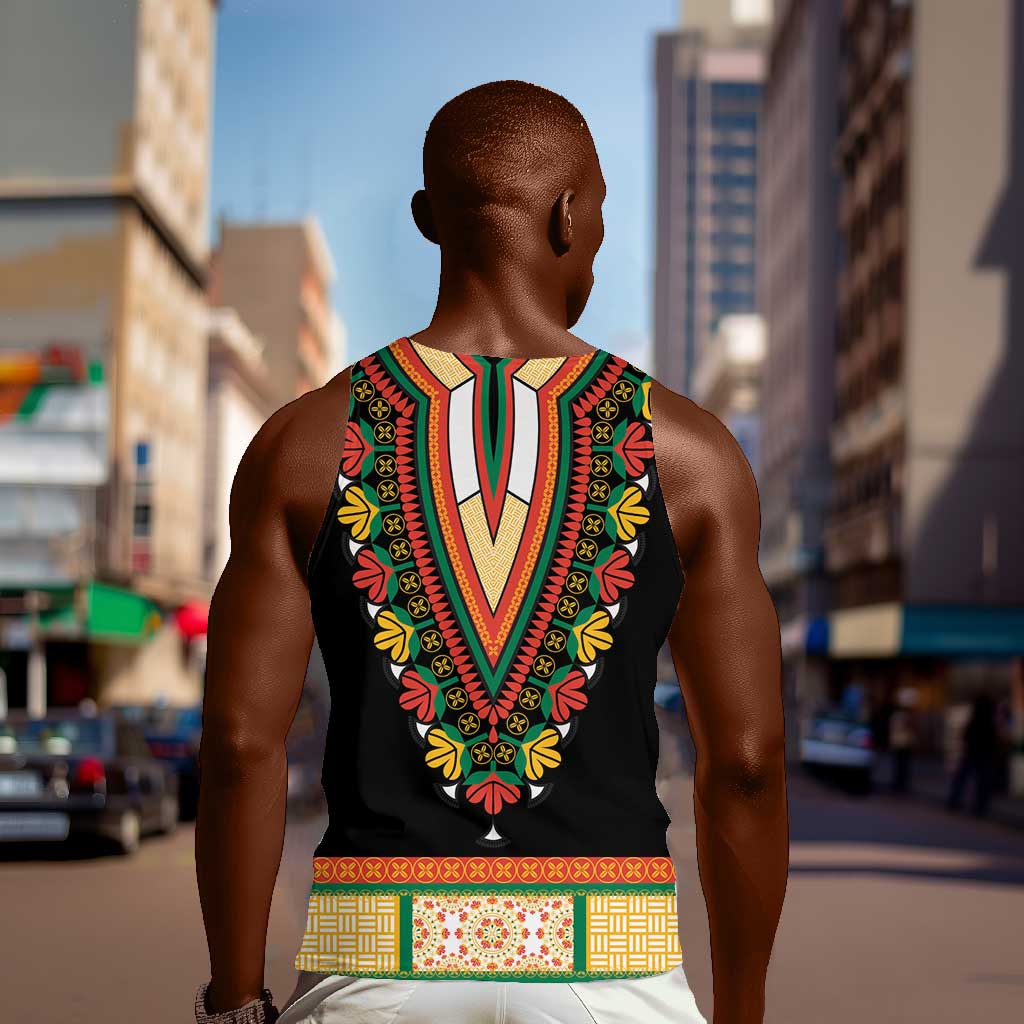 Africa Dashiki Men Tank Top Embroidery Neckline Floral Pattern LT18