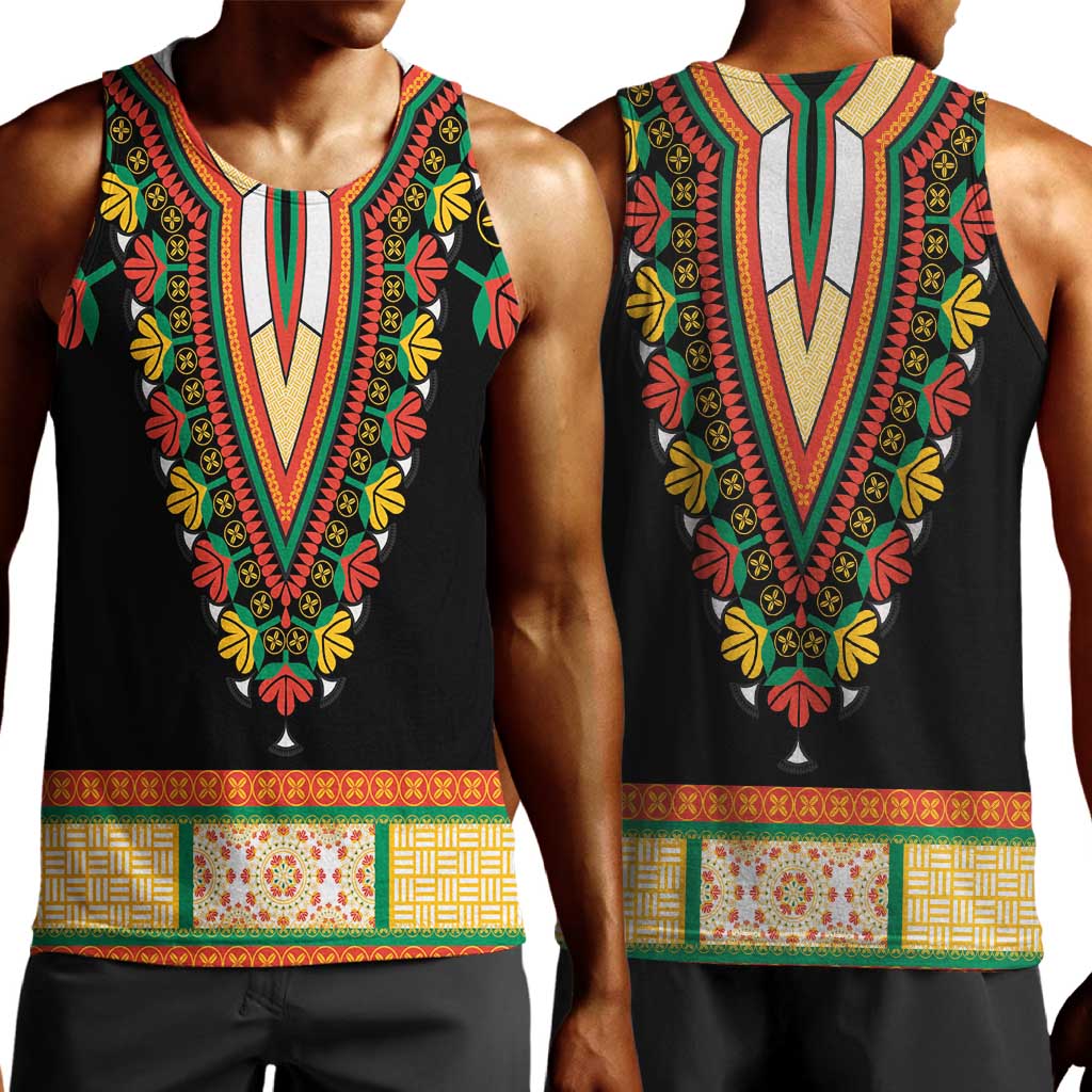 Africa Dashiki Men Tank Top Embroidery Neckline Floral Pattern LT18