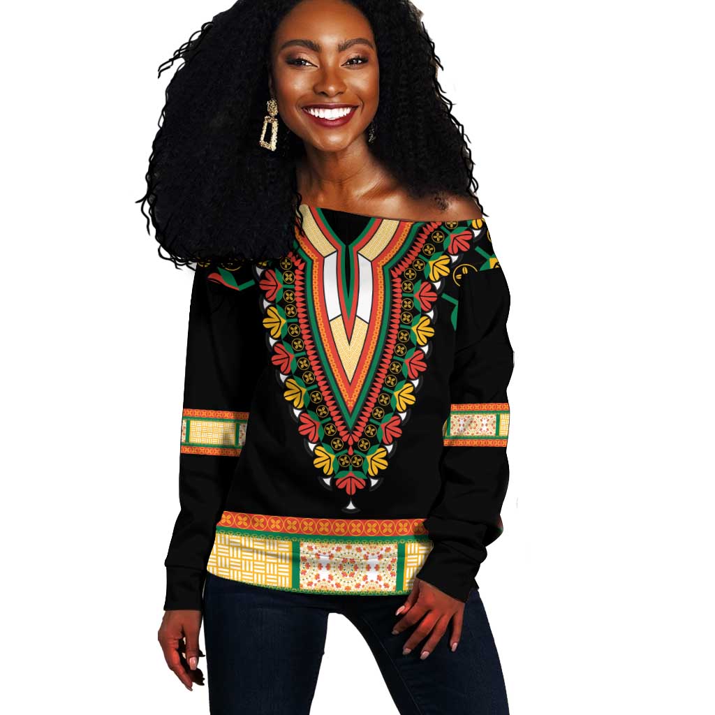 Africa Dashiki Off Shoulder Sweater Embroidery Neckline Floral Pattern LT18