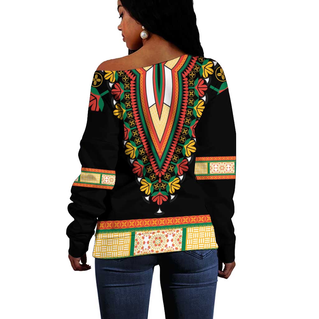 Africa Dashiki Off Shoulder Sweater Embroidery Neckline Floral Pattern LT18
