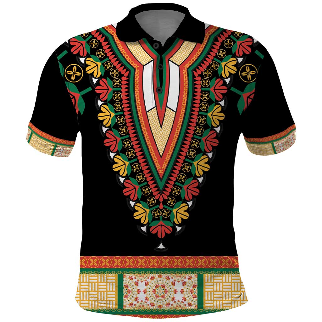 Africa Dashiki Polo Shirt Embroidery Neckline Floral Pattern LT18