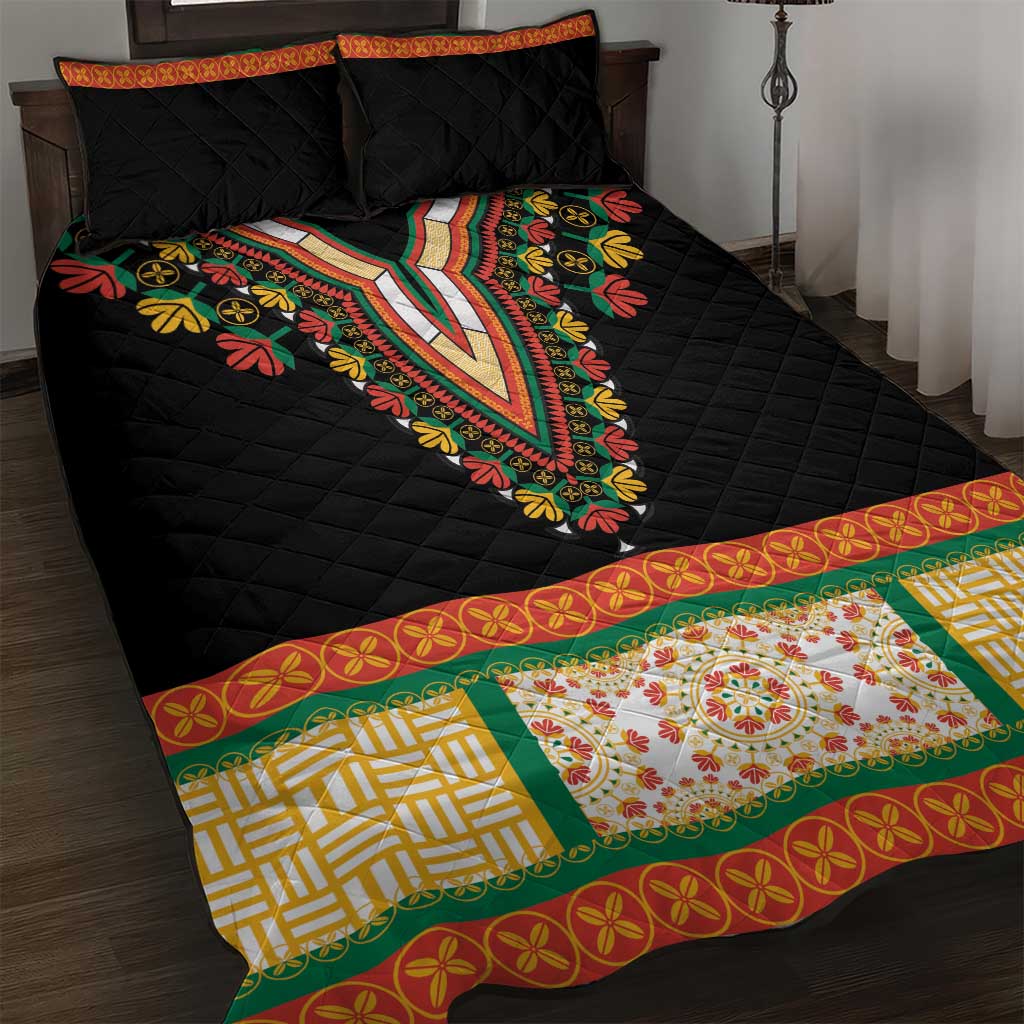 Africa Dashiki Quilt Bed Set Embroidery Neckline Floral Pattern LT18