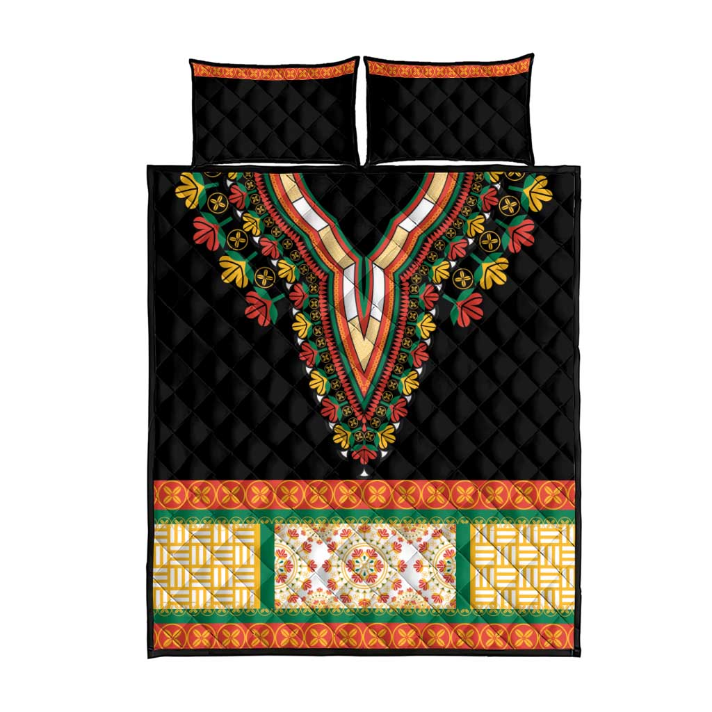 Africa Dashiki Quilt Bed Set Embroidery Neckline Floral Pattern LT18