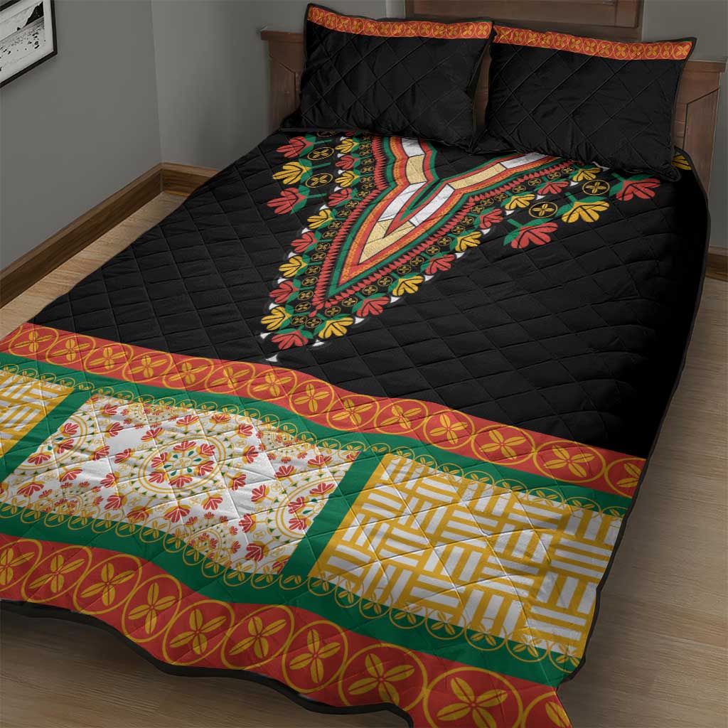 Africa Dashiki Quilt Bed Set Embroidery Neckline Floral Pattern LT18