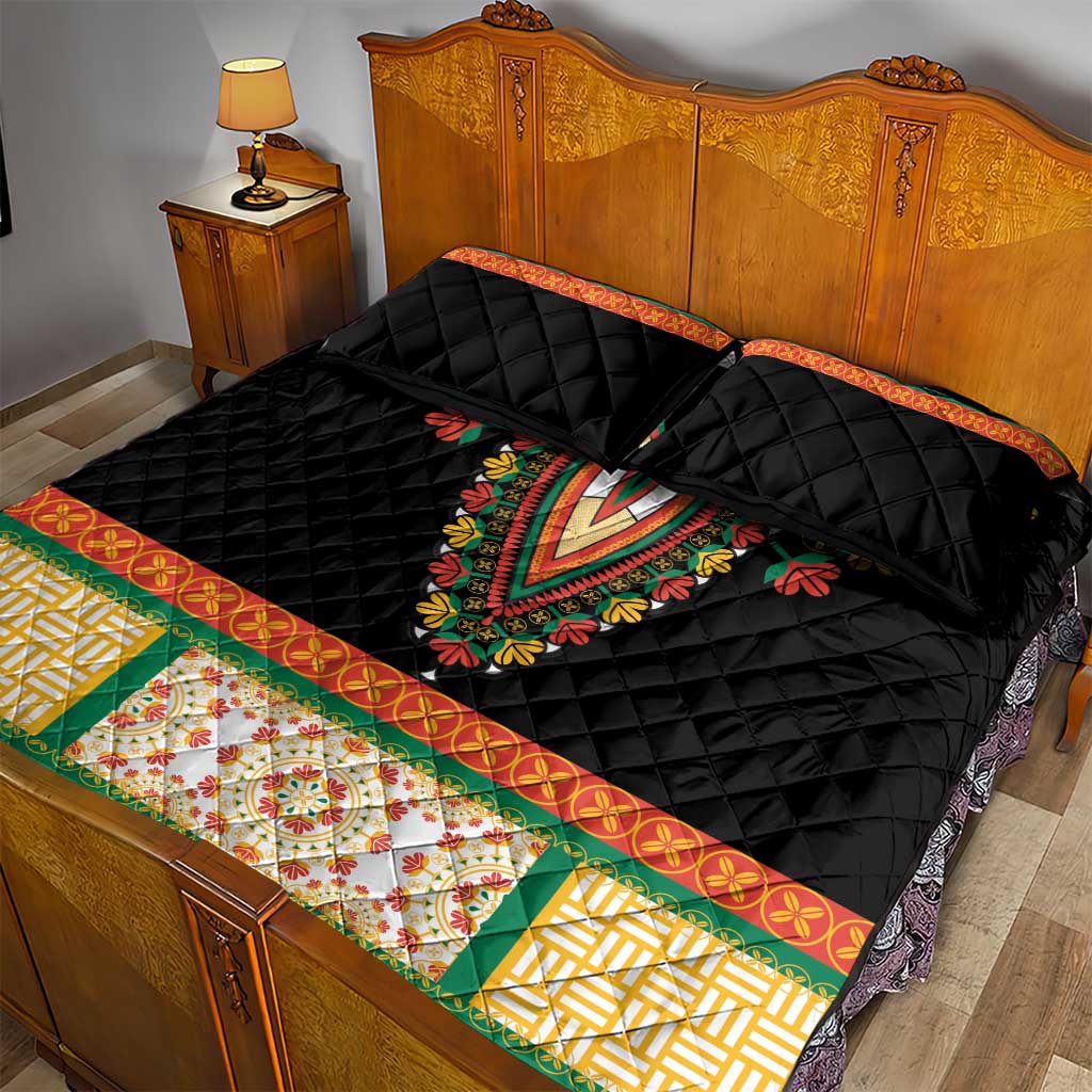 Africa Dashiki Quilt Bed Set Embroidery Neckline Floral Pattern LT18
