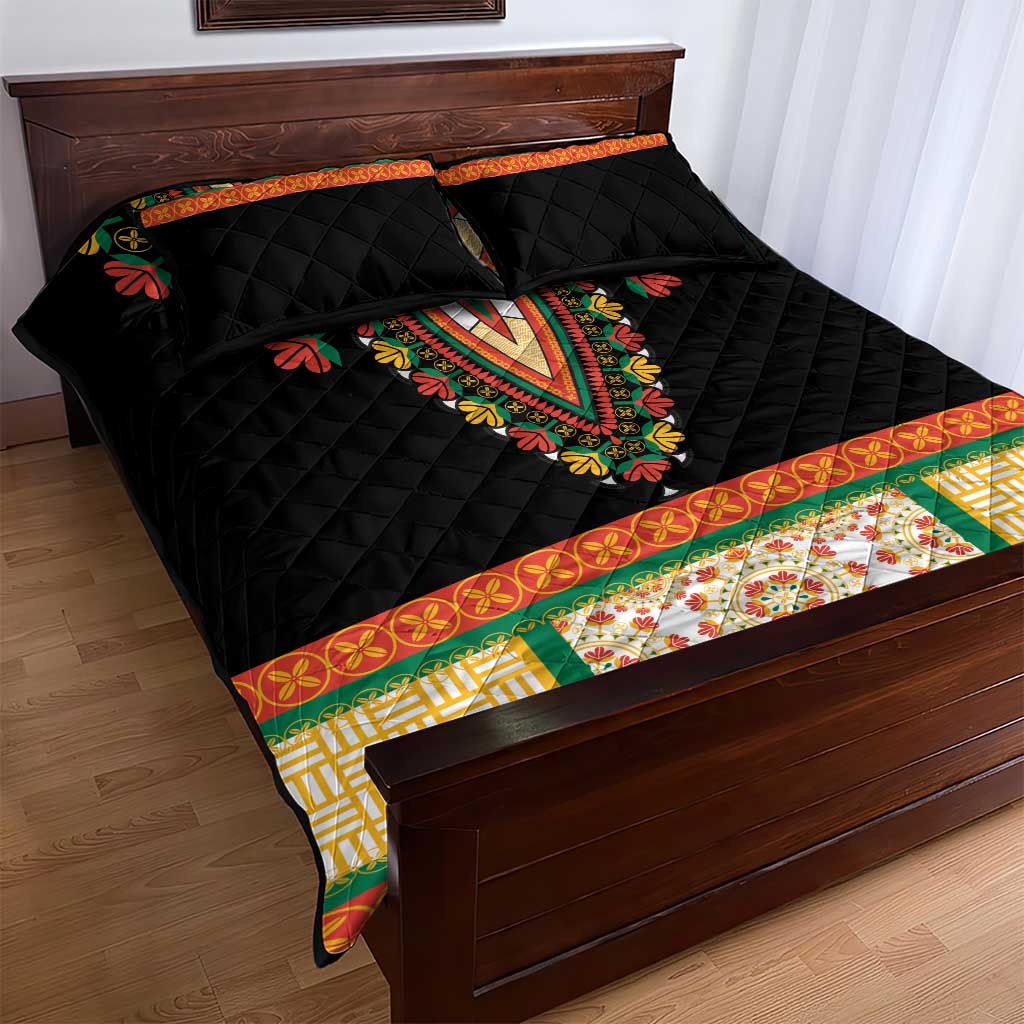 Africa Dashiki Quilt Bed Set Embroidery Neckline Floral Pattern LT18