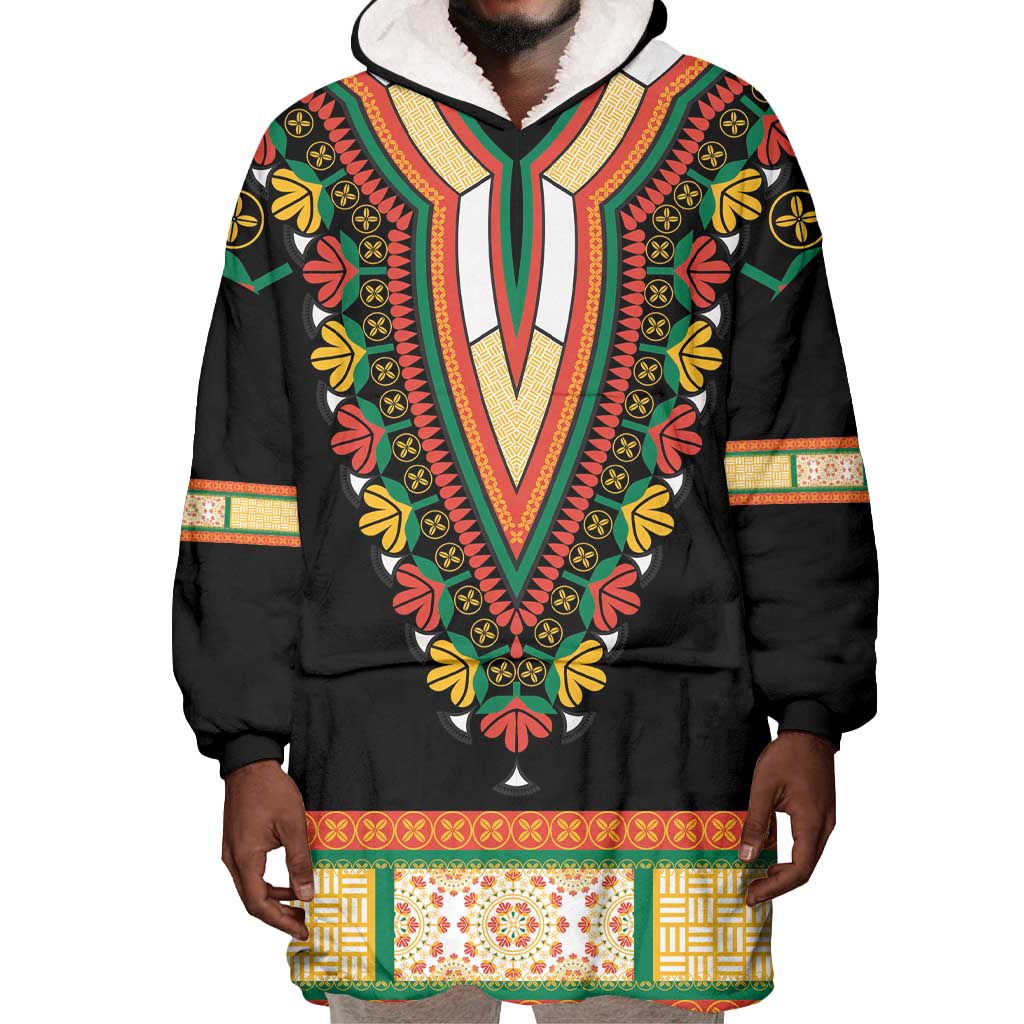 Africa Dashiki Wearable Blanket Hoodie Embroidery Neckline Floral Pattern LT18