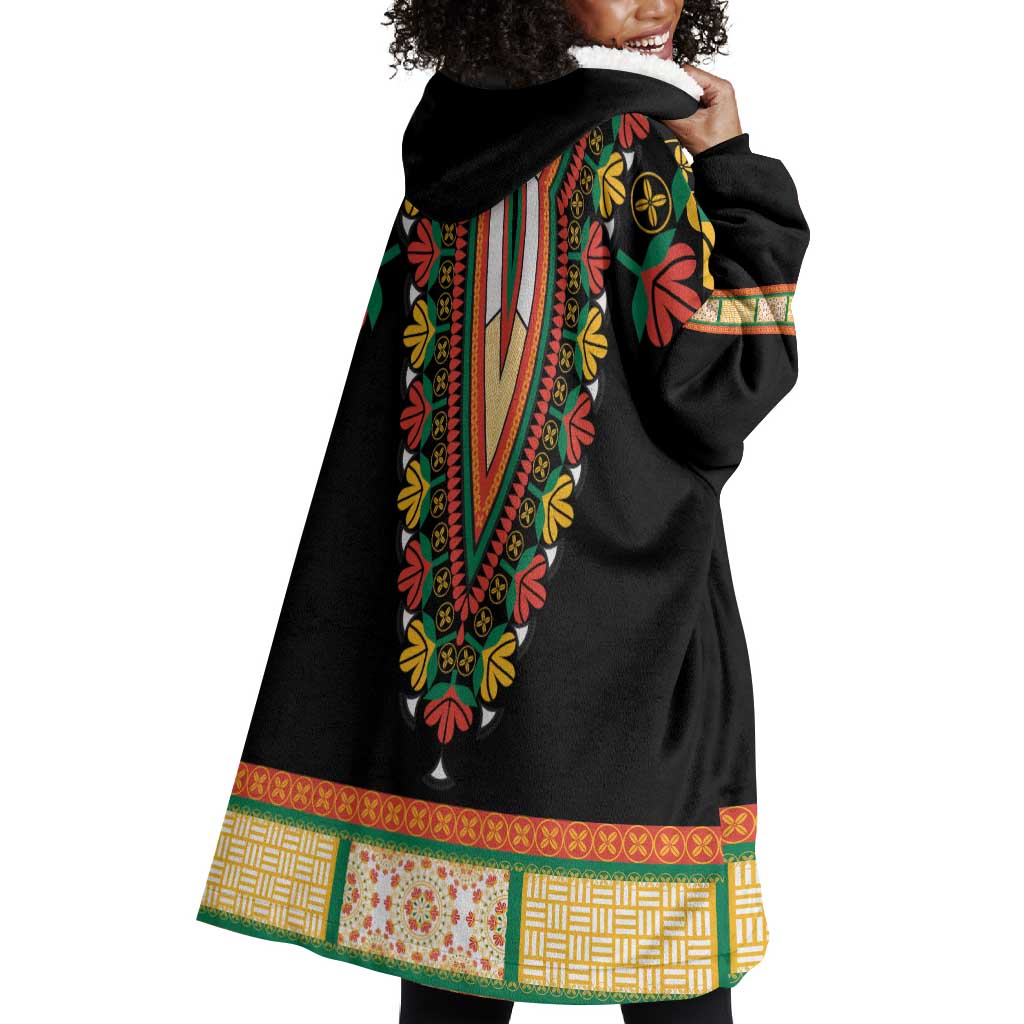 Africa Dashiki Wearable Blanket Hoodie Embroidery Neckline Floral Pattern LT18