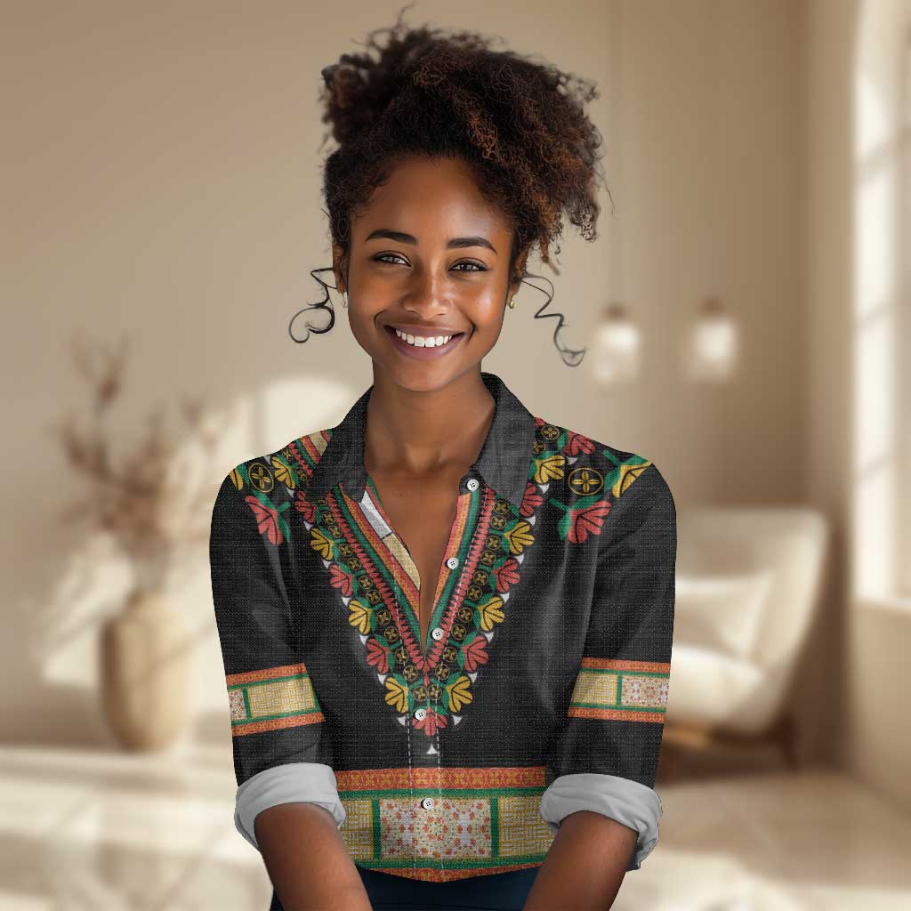 Africa Dashiki Women Casual Shirt Embroidery Neckline Floral Pattern LT18