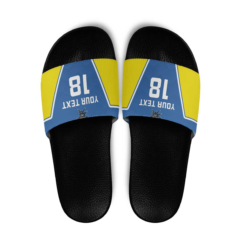 Custom West Knights of Yorkshire Slide Sandals Skate Hard Hit Harder Blue Version LT18