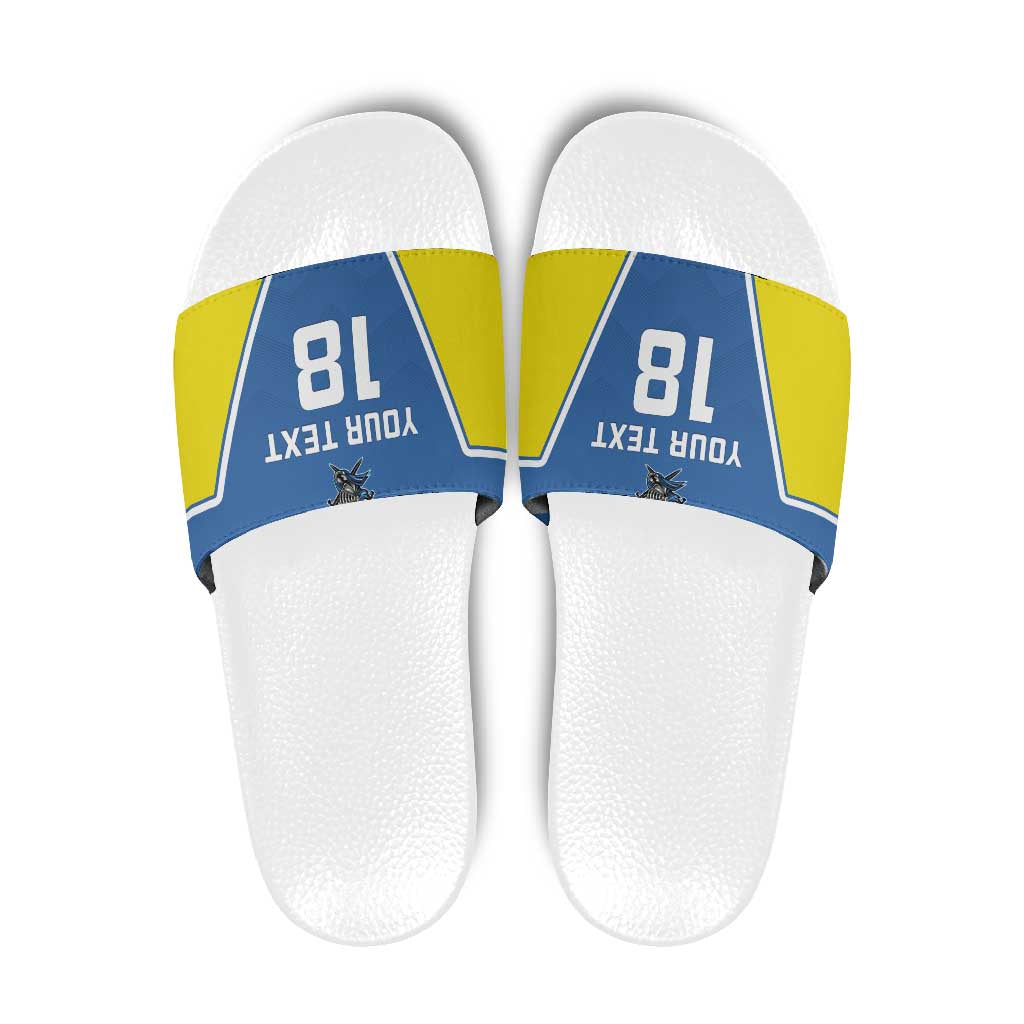 Custom West Knights of Yorkshire Slide Sandals Skate Hard Hit Harder Blue Version LT18