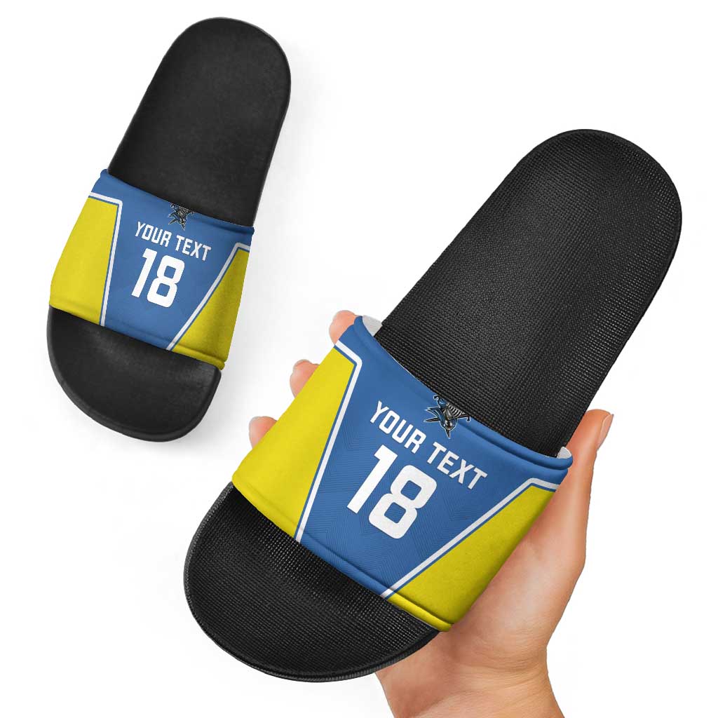 Custom West Knights of Yorkshire Slide Sandals Skate Hard Hit Harder Blue Version LT18