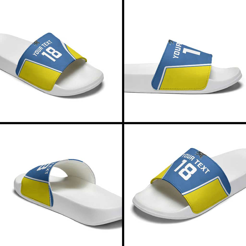 Custom West Knights of Yorkshire Slide Sandals Skate Hard Hit Harder Blue Version LT18