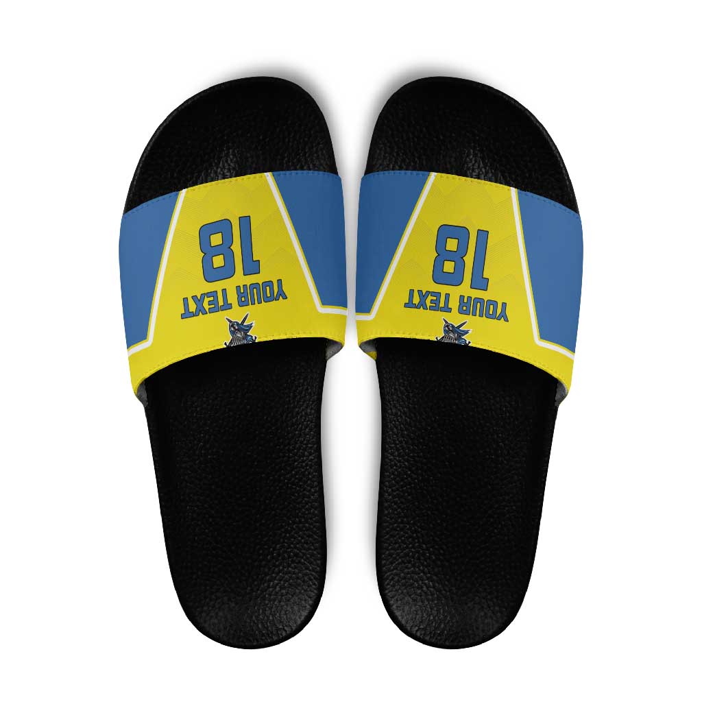 Custom West Knights of Yorkshire Slide Sandals Skate Hard Hit Harder Yellow Version LT18