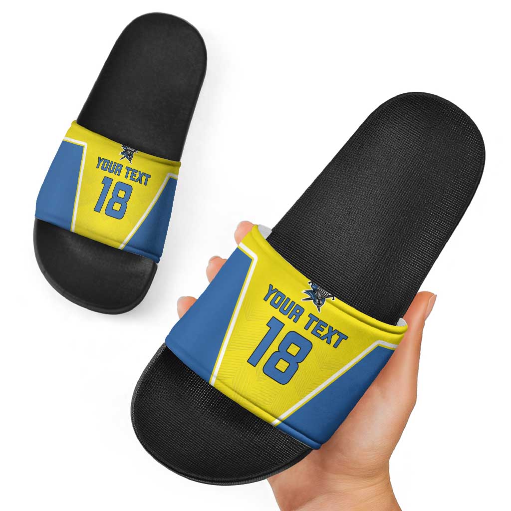 Custom West Knights of Yorkshire Slide Sandals Skate Hard Hit Harder Yellow Version LT18