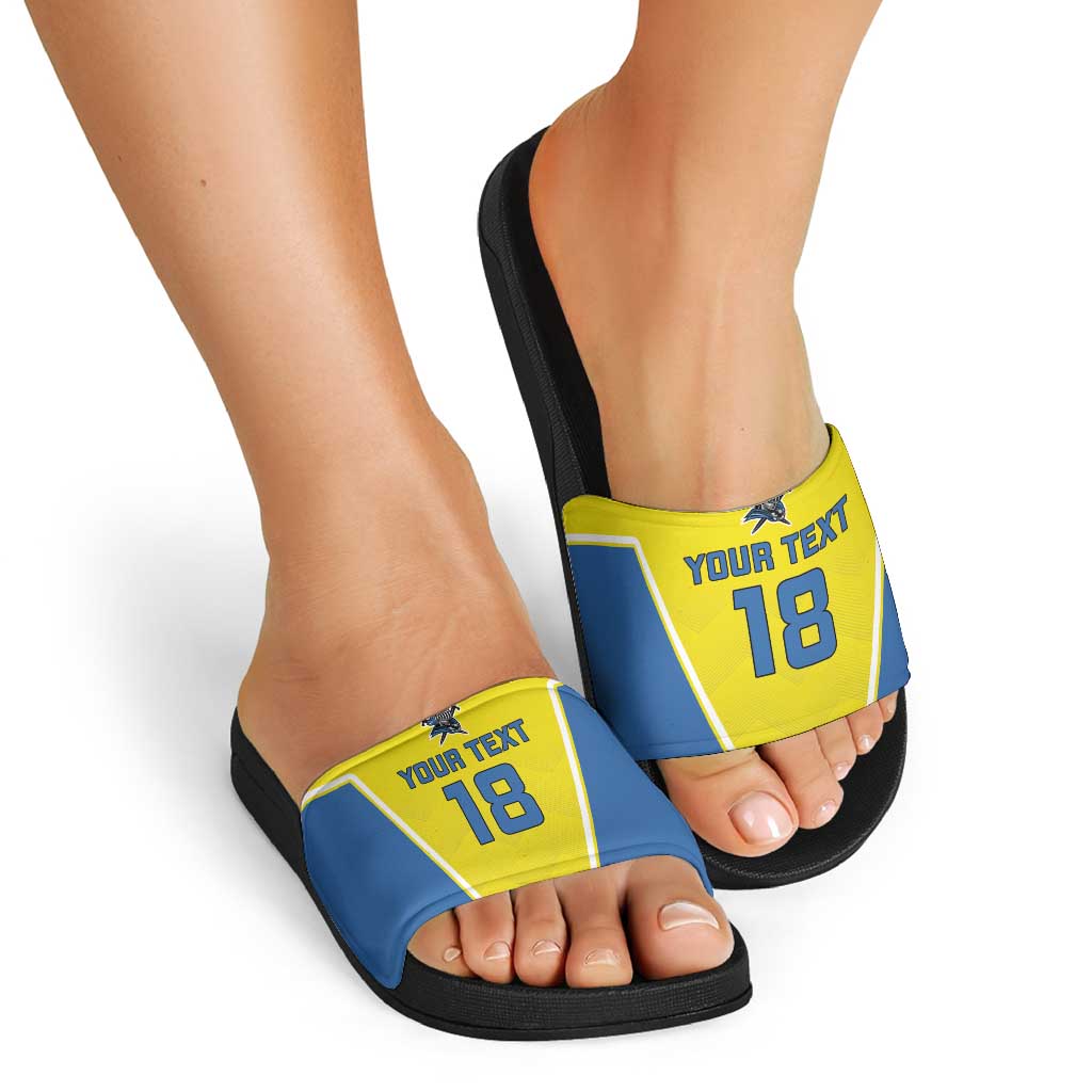 Custom West Knights of Yorkshire Slide Sandals Skate Hard Hit Harder Yellow Version LT18