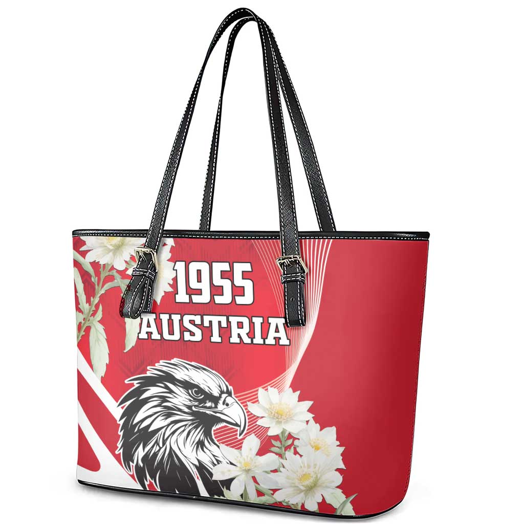Austria Independence Day 1955 Leather Tote Bag Black Eagle And Edelweiss Flowers LT18