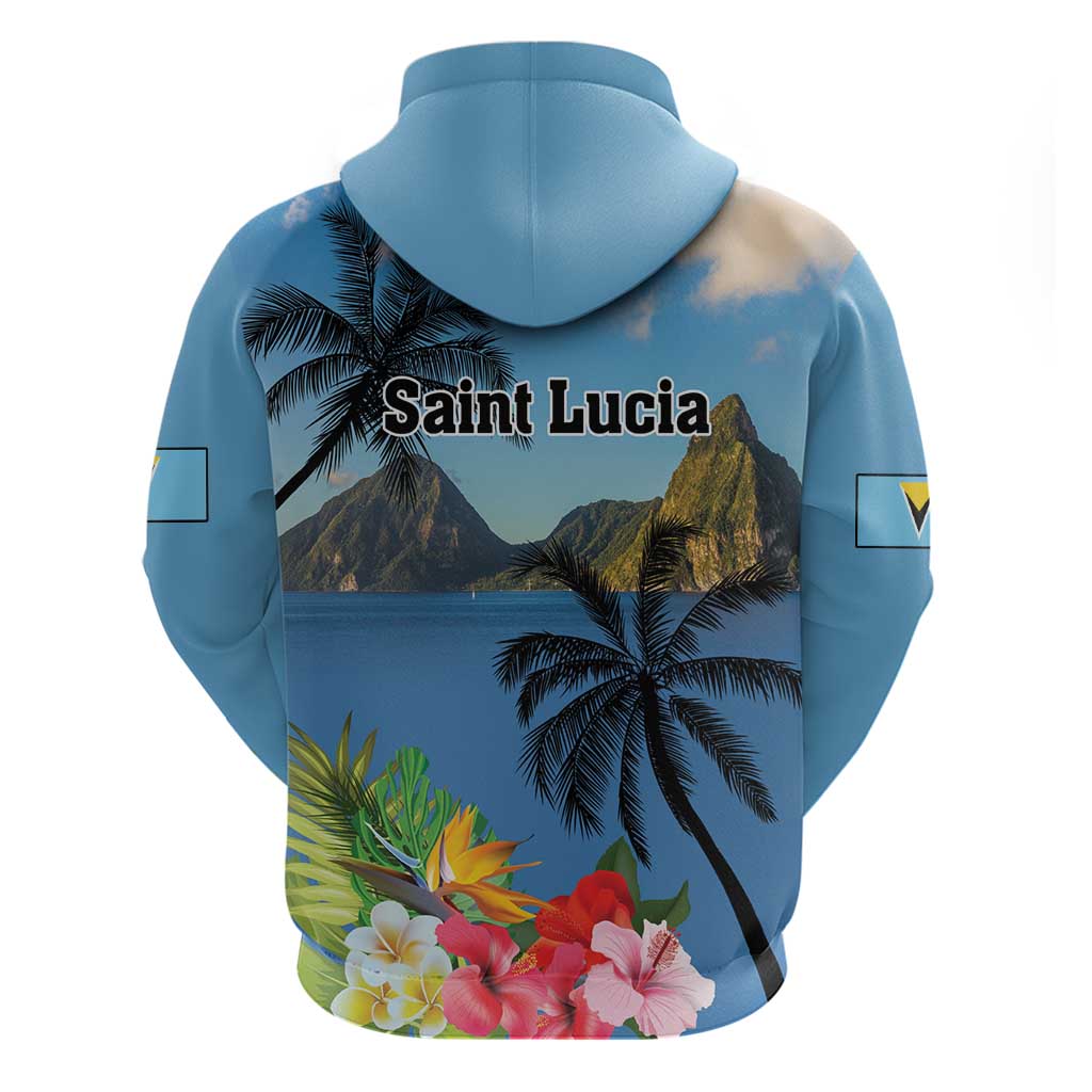 Saint Lucia Pitons Hoodie With Hibiscus Flowers LT18