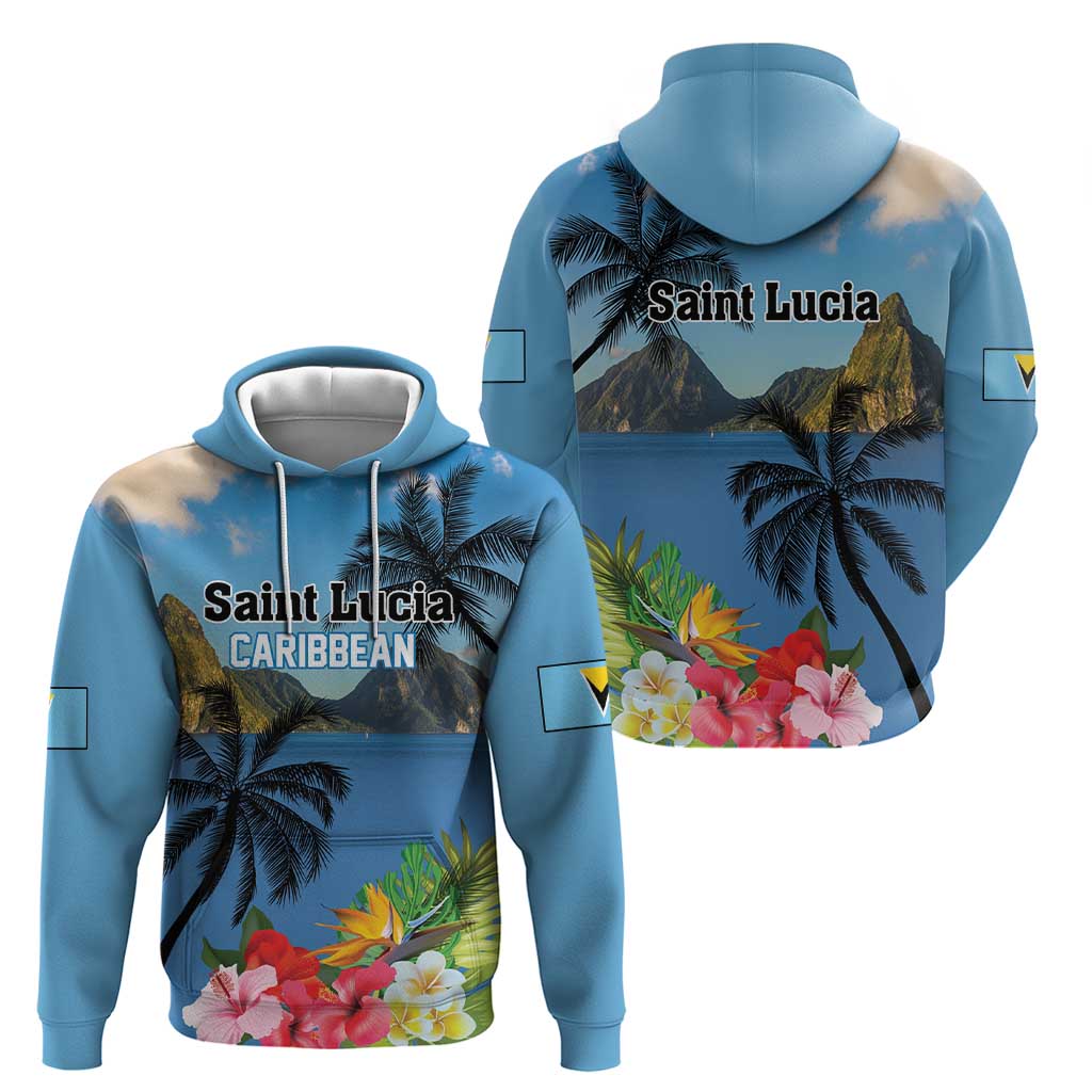 Saint Lucia Pitons Hoodie With Hibiscus Flowers LT18