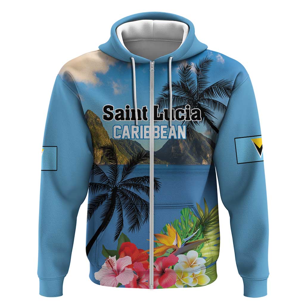 Saint Lucia Pitons Hoodie With Hibiscus Flowers LT18