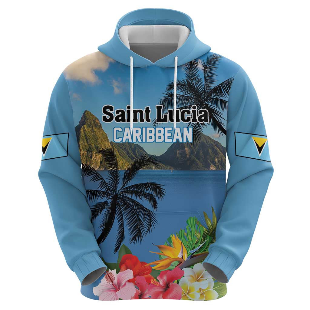 Saint Lucia Pitons Hoodie With Hibiscus Flowers LT18