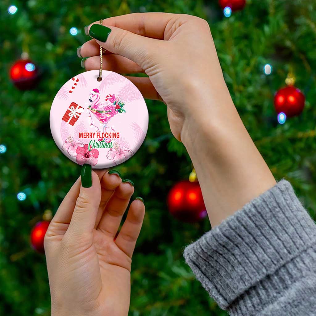 Bahamas Flamingo Christmas Ceramic Ornament Merry Flocking LT18