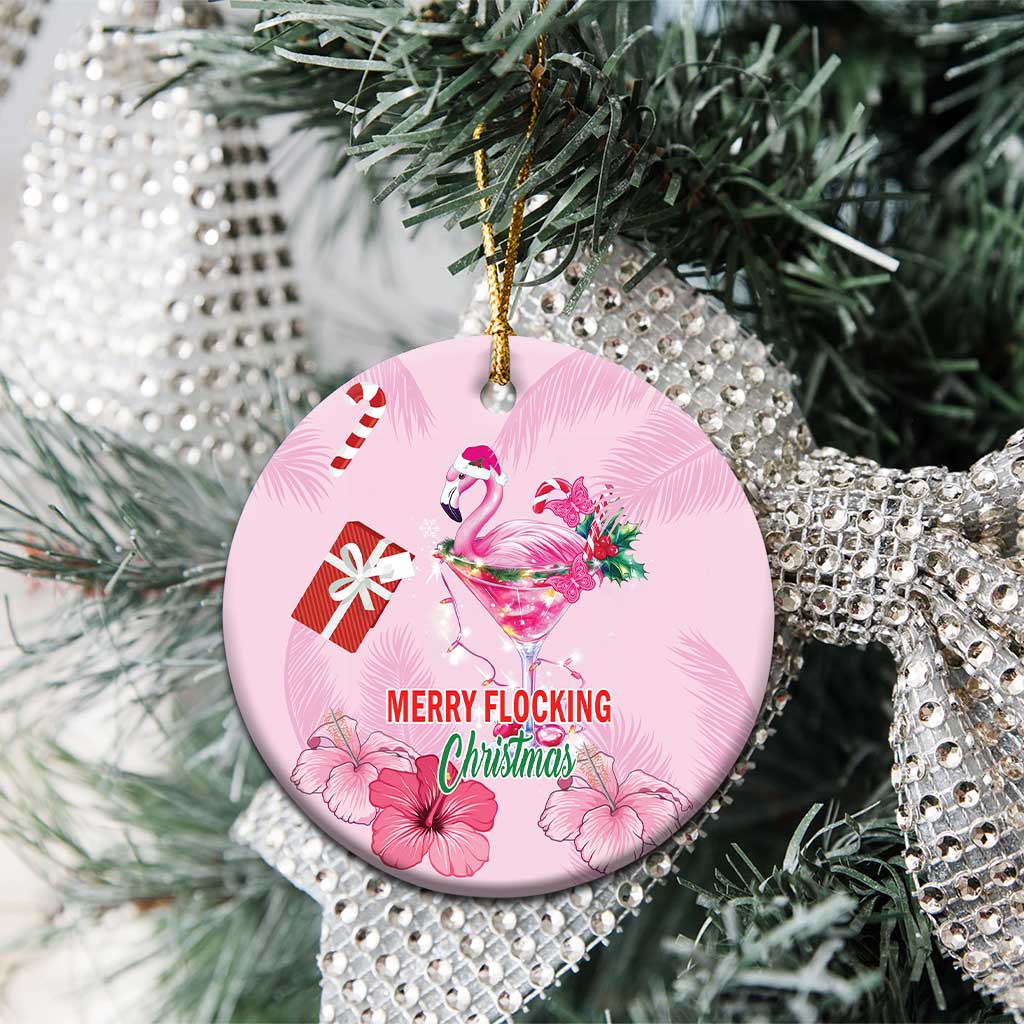 Bahamas Flamingo Christmas Ceramic Ornament Merry Flocking LT18