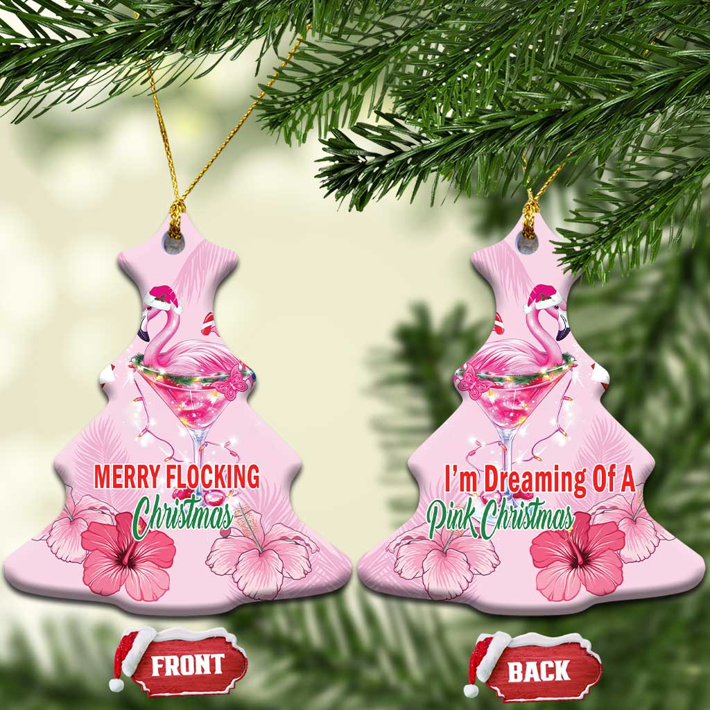 Bahamas Flamingo Christmas Ceramic Ornament Merry Flocking LT18
