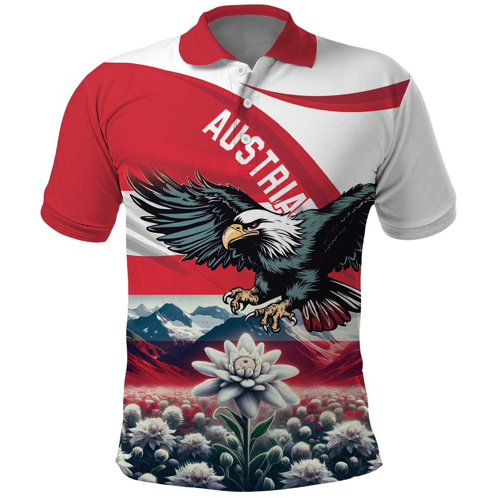 Austria Black Eagle Polo Shirt Edelweiss with Austrian Flag LT18