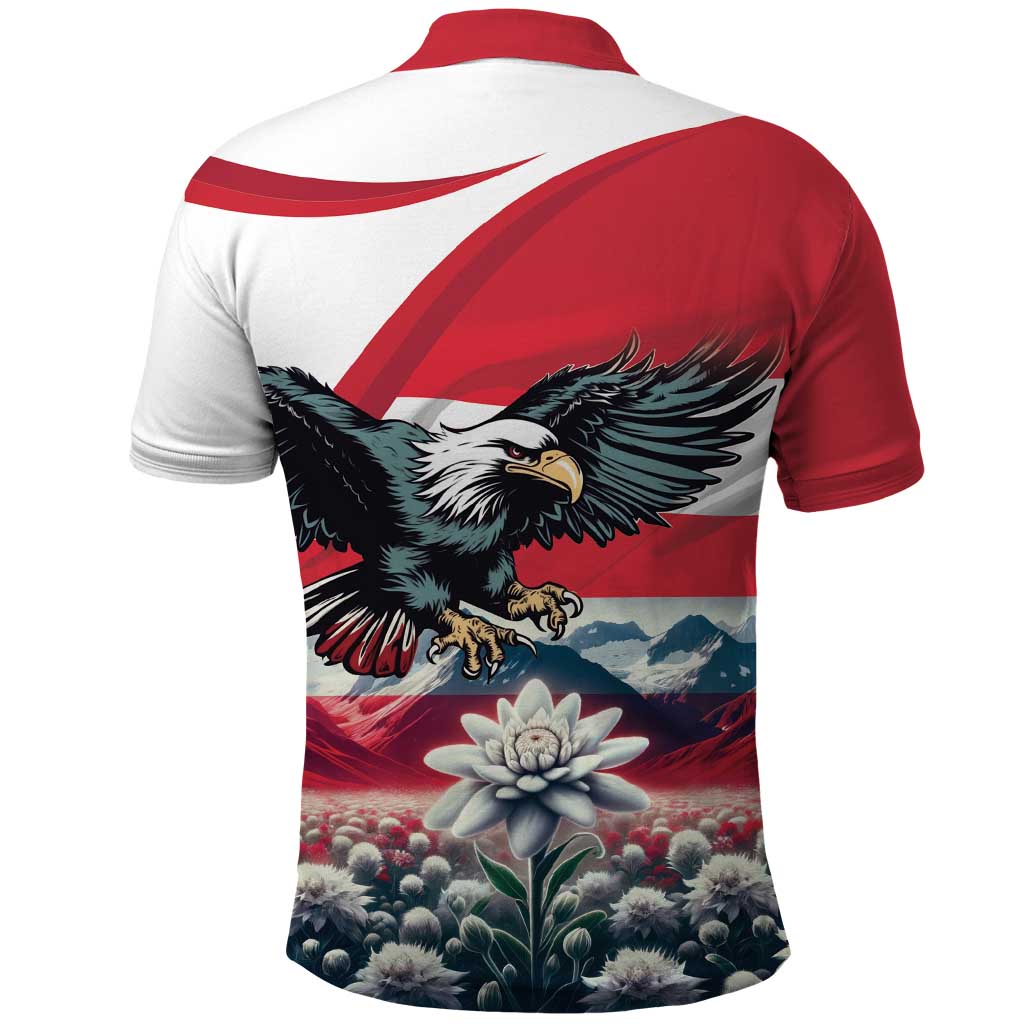 Austria Black Eagle Polo Shirt Edelweiss with Austrian Flag LT18