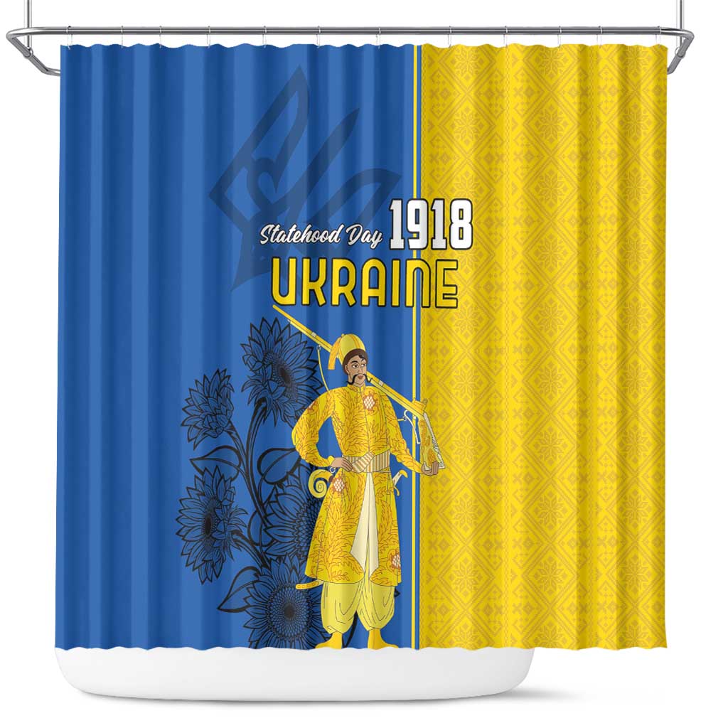 Ukraine Statehood Day 1918 Shower Curtain Coat Of Arms With Ukrainian Folk Pattern LT18
