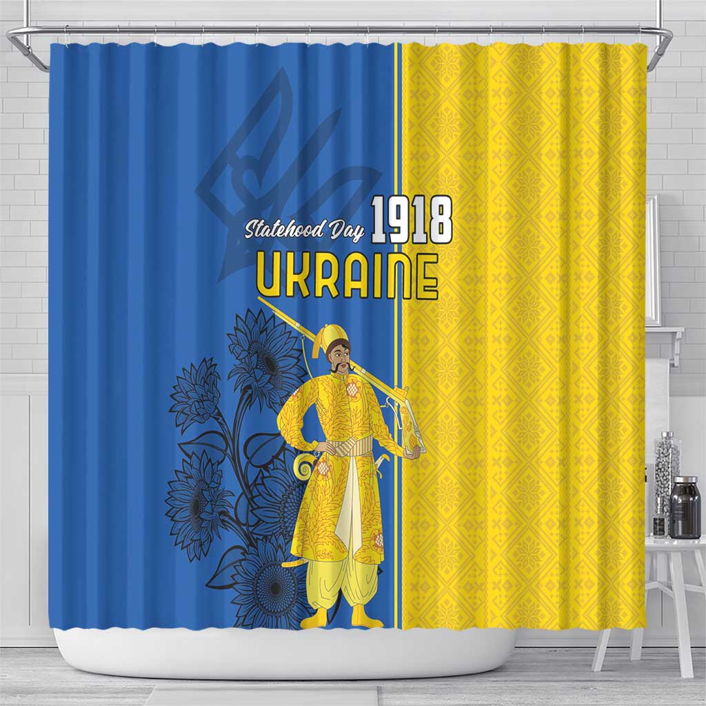 Ukraine Statehood Day 1918 Shower Curtain Coat Of Arms With Ukrainian Folk Pattern LT18