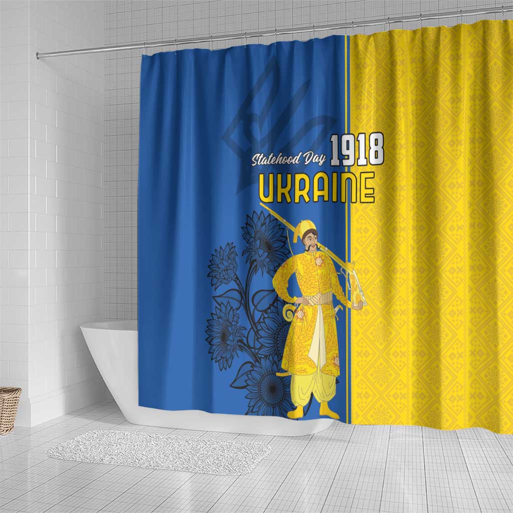 Ukraine Statehood Day 1918 Shower Curtain Coat Of Arms With Ukrainian Folk Pattern LT18